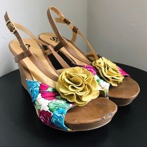 Y2K Chunky Floral Buckle Sandal Wedge Heels